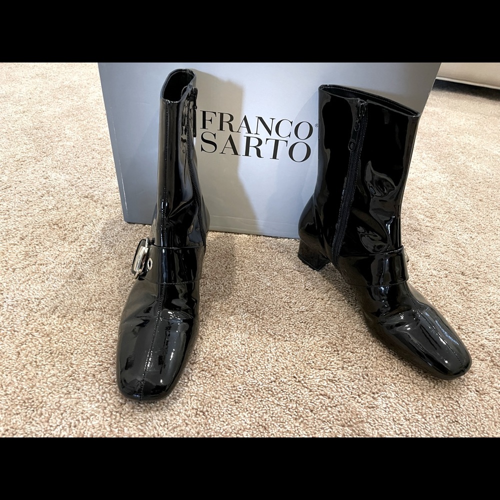 Franco Sarto L-Mod Black Patent Leather Bootie 6.5